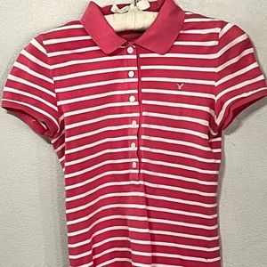 Pink Striped American Eagle Polo, size small.